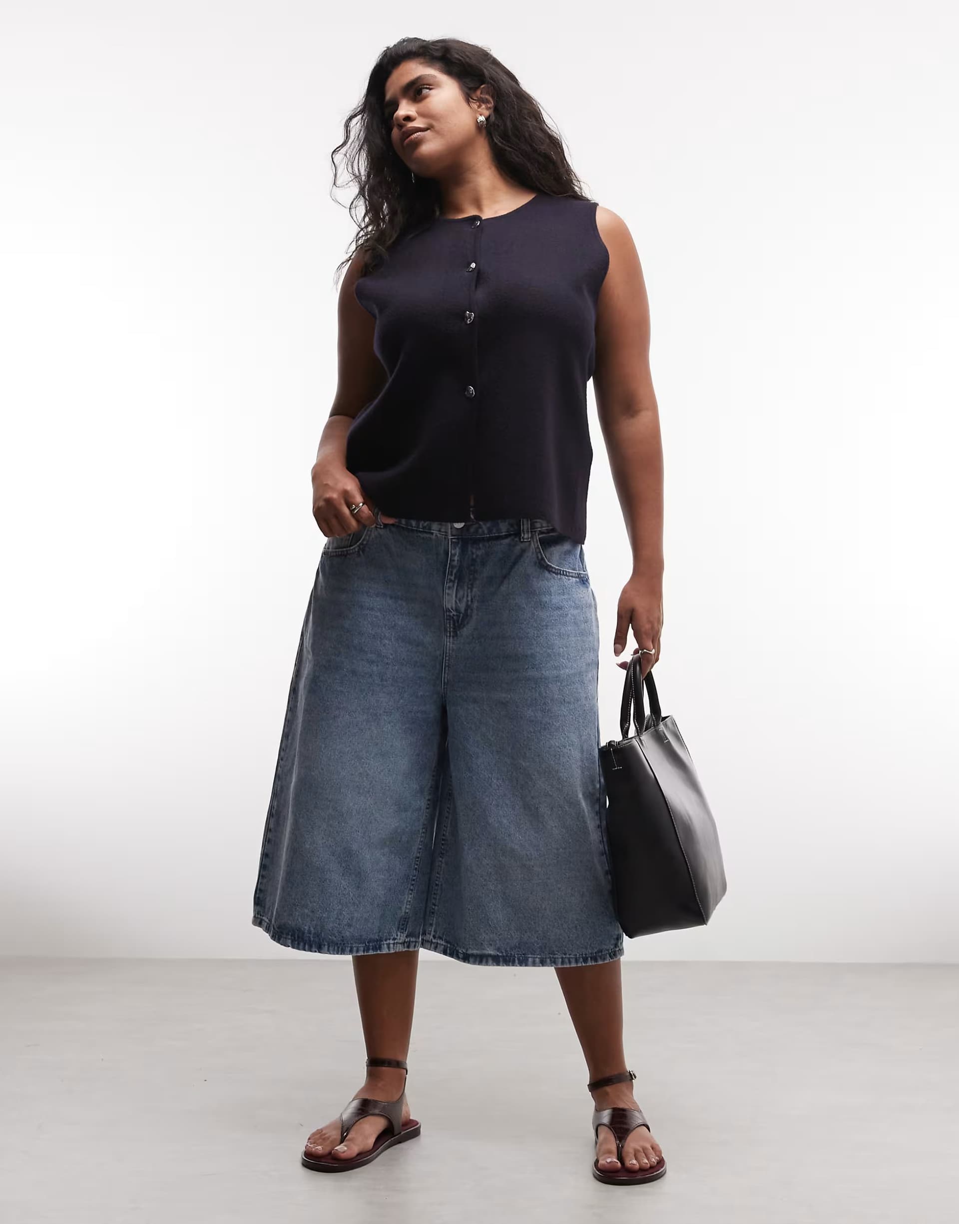 ASOS Noisy May Curve mid waist bermuda short in light blue denim