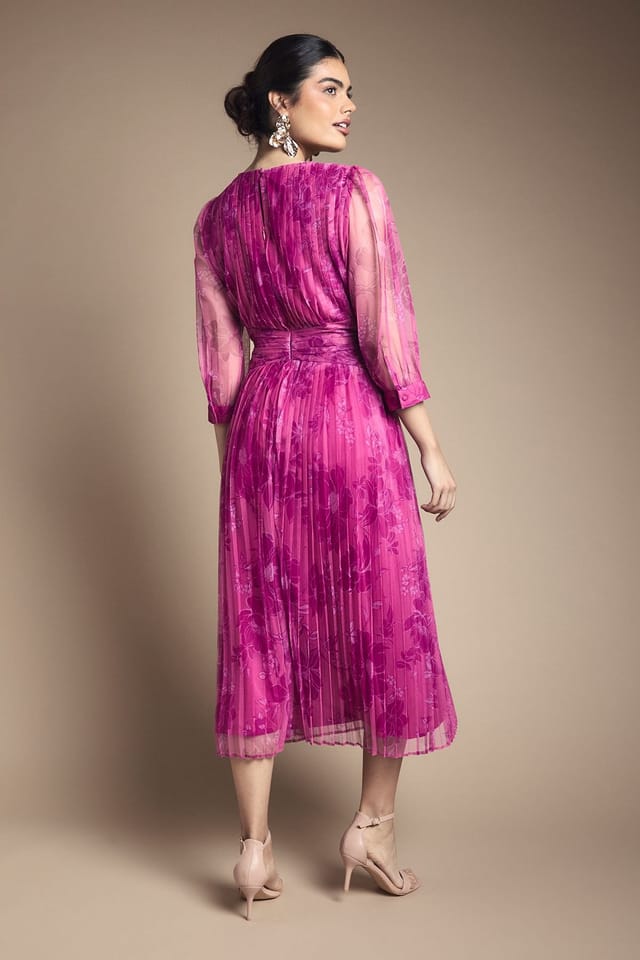 Wallis Wallis Women's Mesh Pleated Twist Waist Midi Dress in Pink - 3