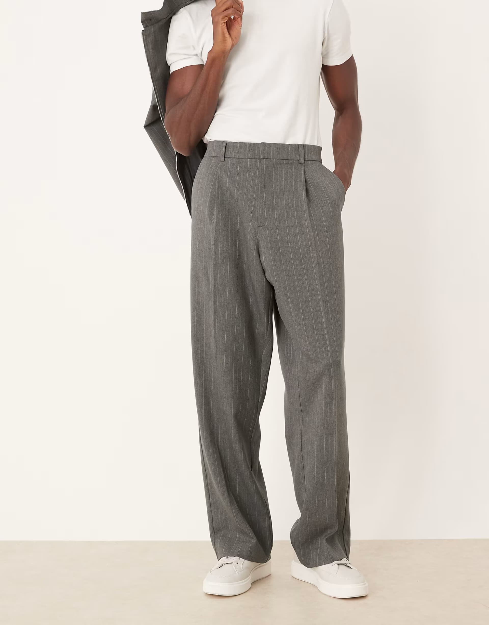 ASOS ASOS DESIGN smart co-ord straight leg trousers in charcoal pinstripe