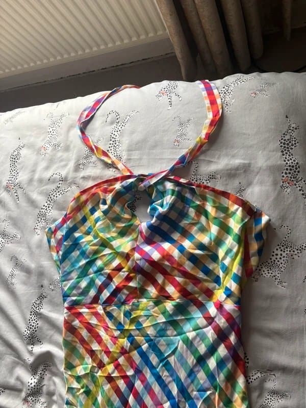 Never Fully Dressed Never Fully Dressed rainbow multi check halter neck dress