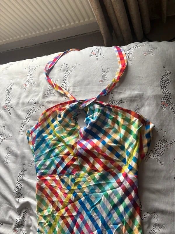 Never Fully Dressed Rainbow Multi Check Halter Neck Dress