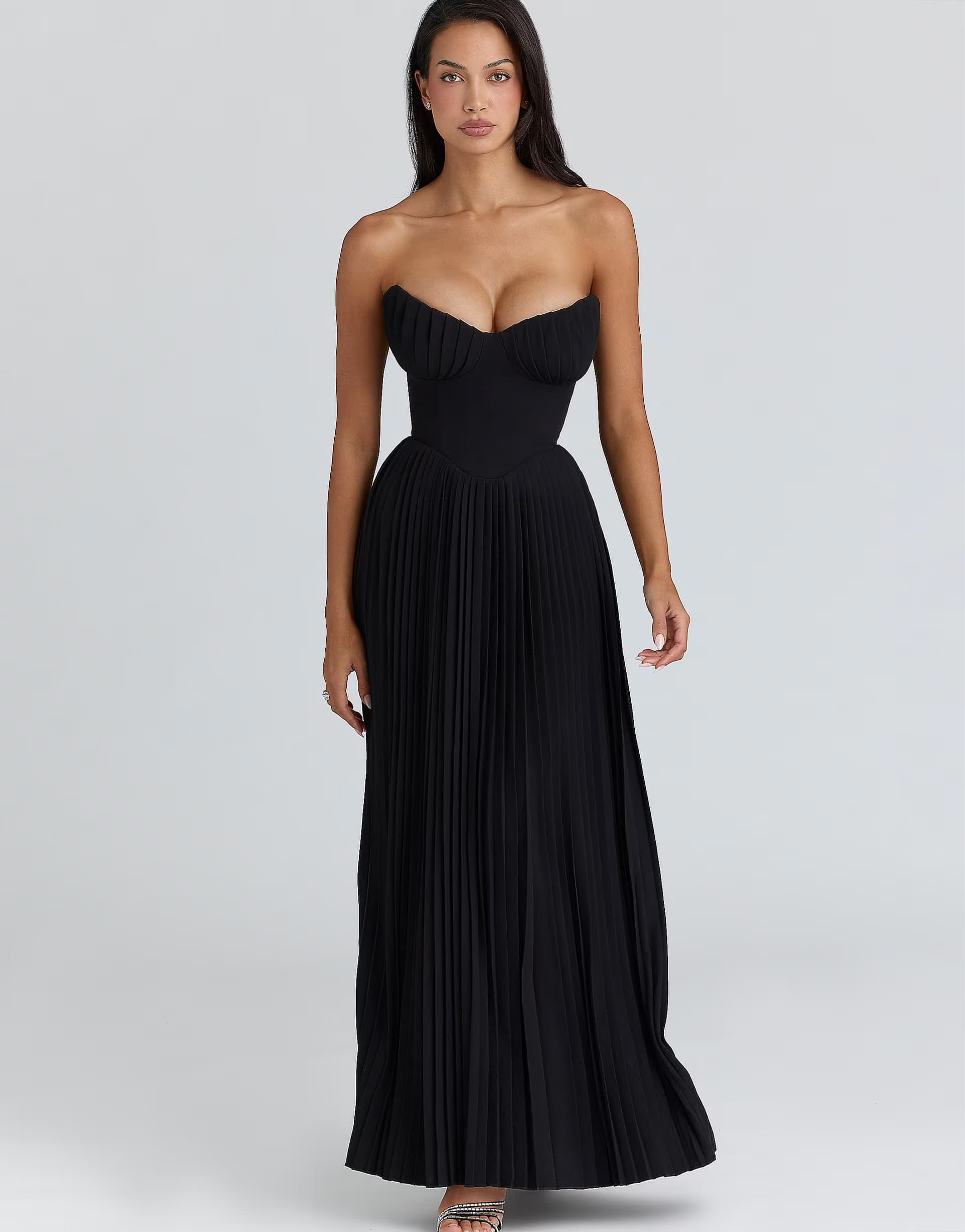ASOS House of CB Marcella black georgette pleated maxi dress in black