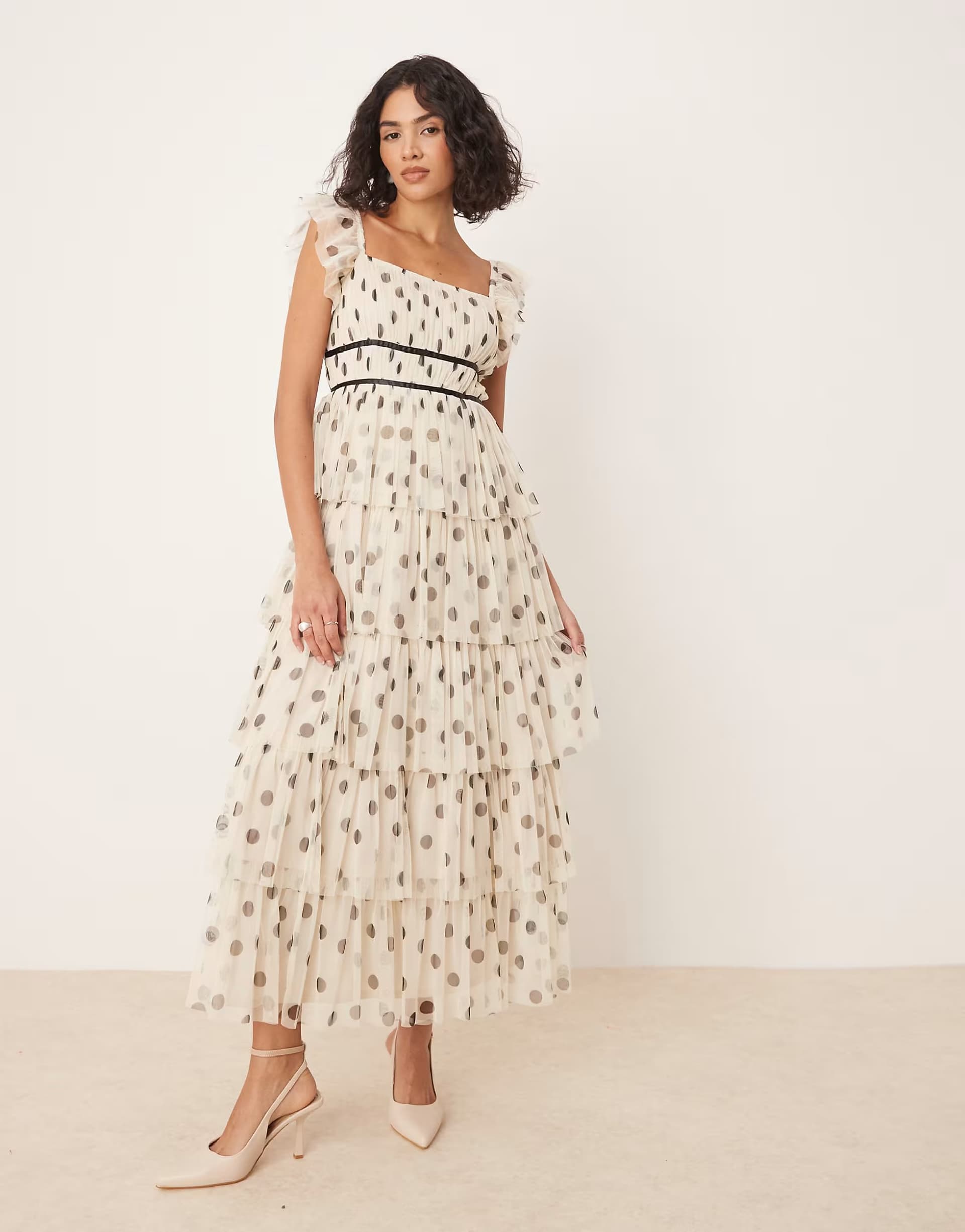 ASOS Anaya Polka dot tiered midaxi dress in multi