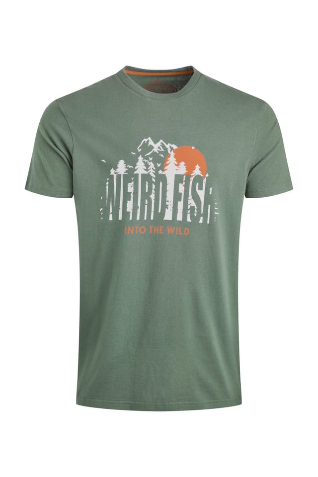 Weird Fish Weird Fish Men's Into The Wild Front Print Graphic T-Shirt in Dark Olive - 2