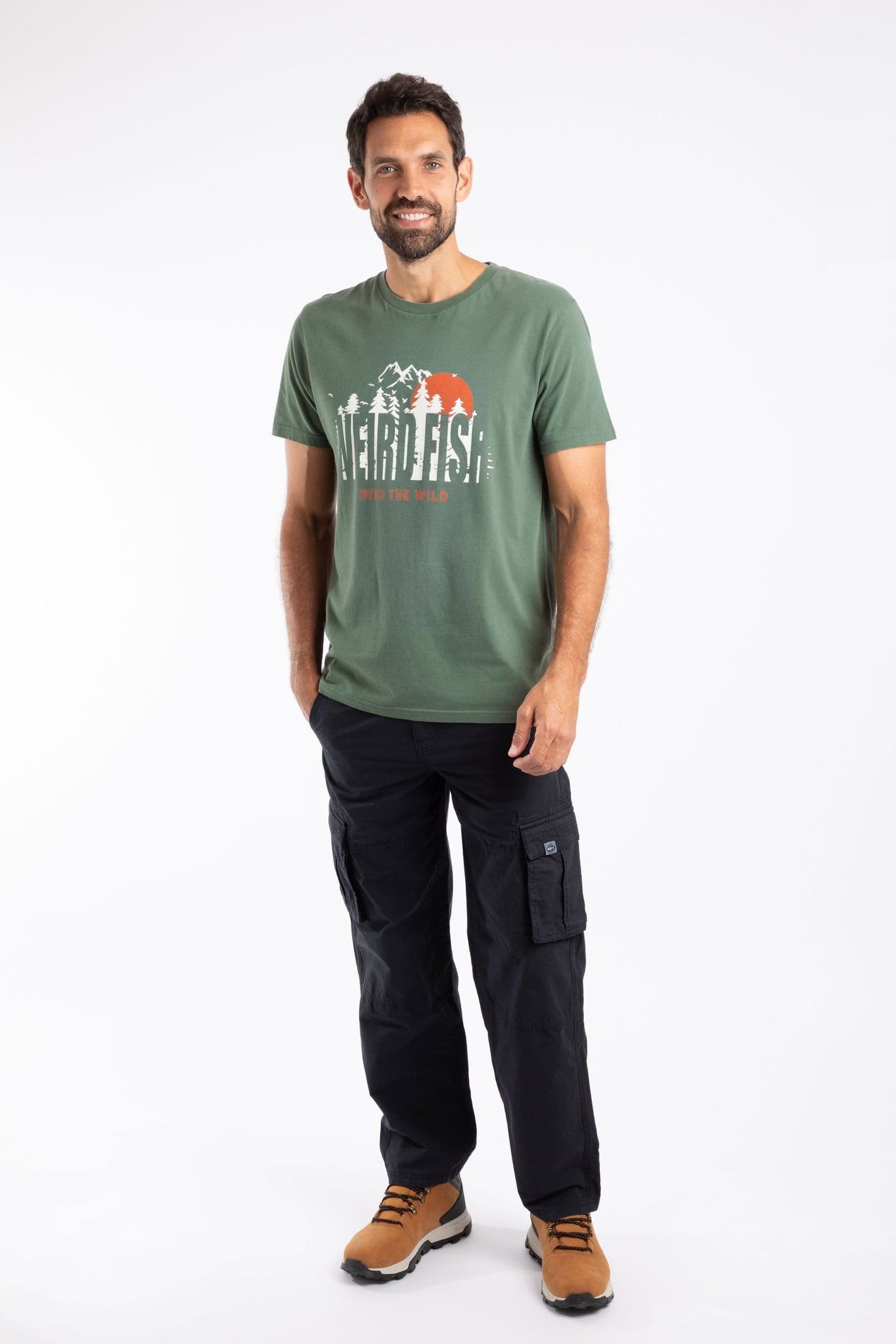 Weird Fish Weird Fish Men's Into The Wild Front Print Graphic T-Shirt in Dark Olive - 4