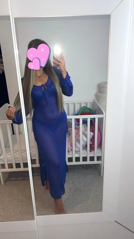 New Look Blue crotchet tie neck maxi dress