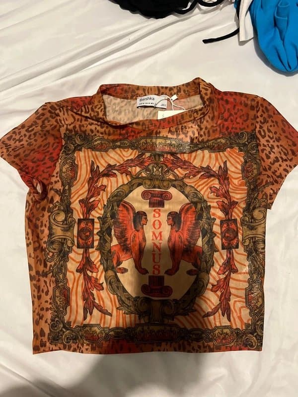 Bershka Mesh Red/yellow leopard print tee
