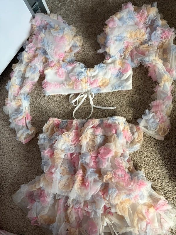 ASOS Luxe Pink 3D Flower Top and Skirt Set