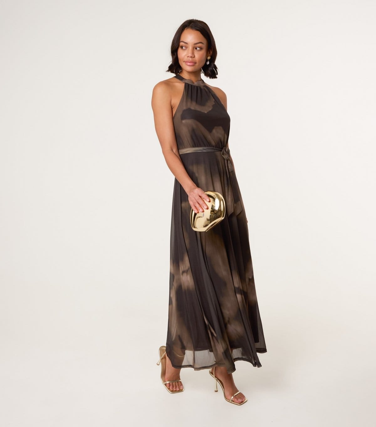 Blue Vanilla Women's Brown Printed Mesh Halterneck Midi Dress Blue Vanilla New Look - 4