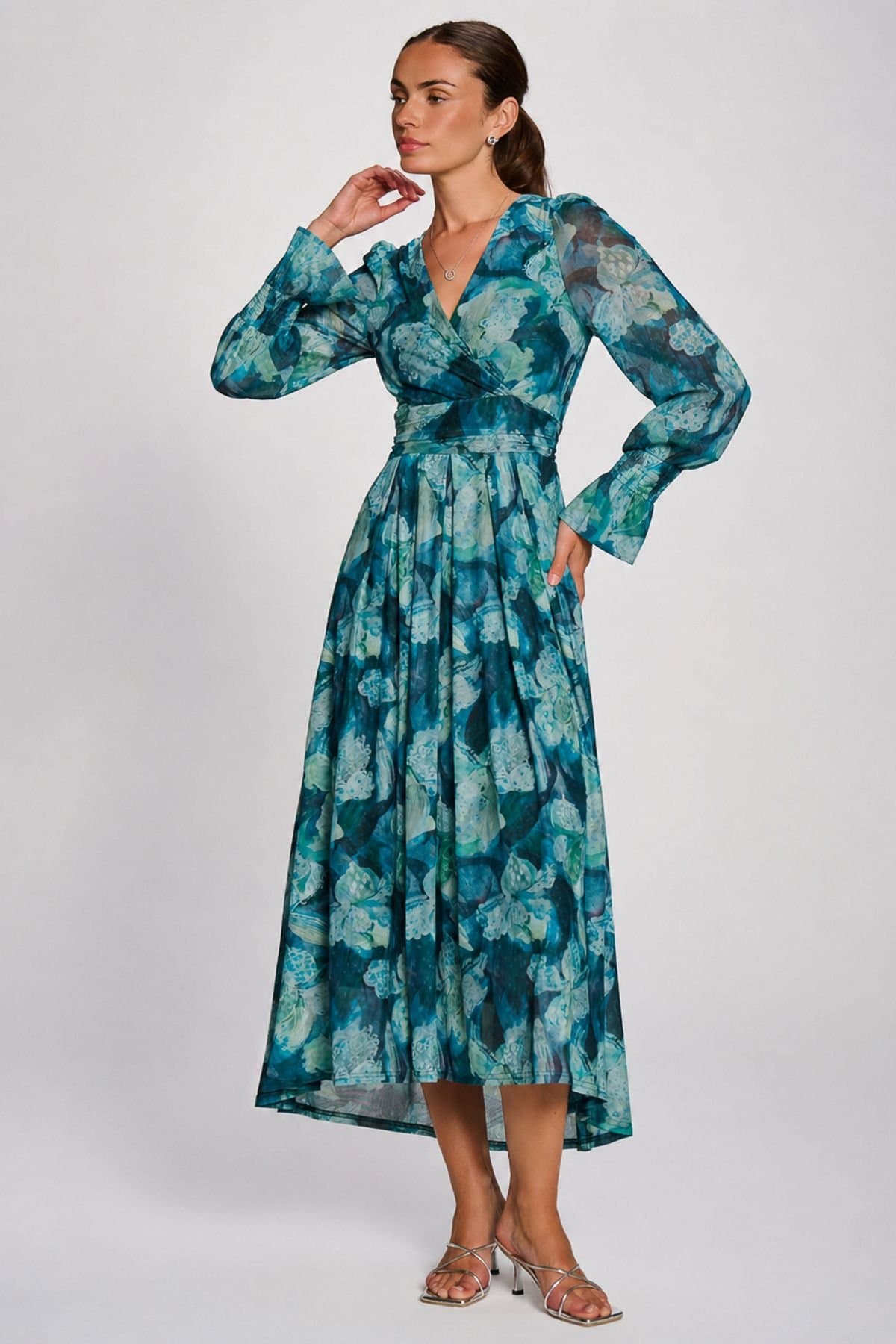 Jolie Moi Jolie Moi Women's Long Sleeve Maxi Mesh Dress