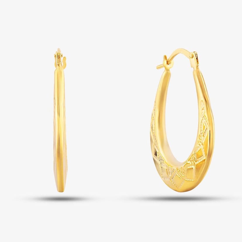 T.H.Baker T.H.Baker Women's 9ct Yellow Gold Patterned Oval Creole Earrings UER120Y - 1