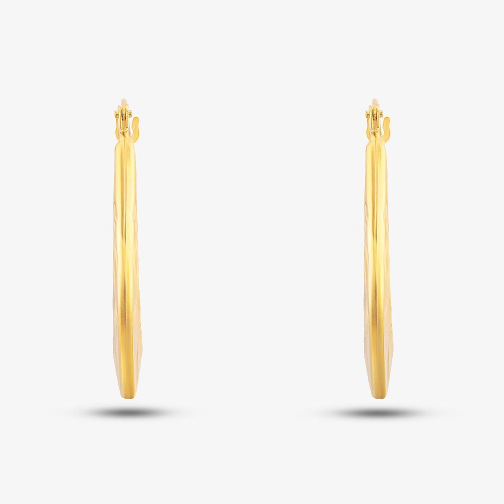 T.H.Baker T.H.Baker Women's 9ct Yellow Gold Patterned Oval Creole Earrings UER120Y - 2