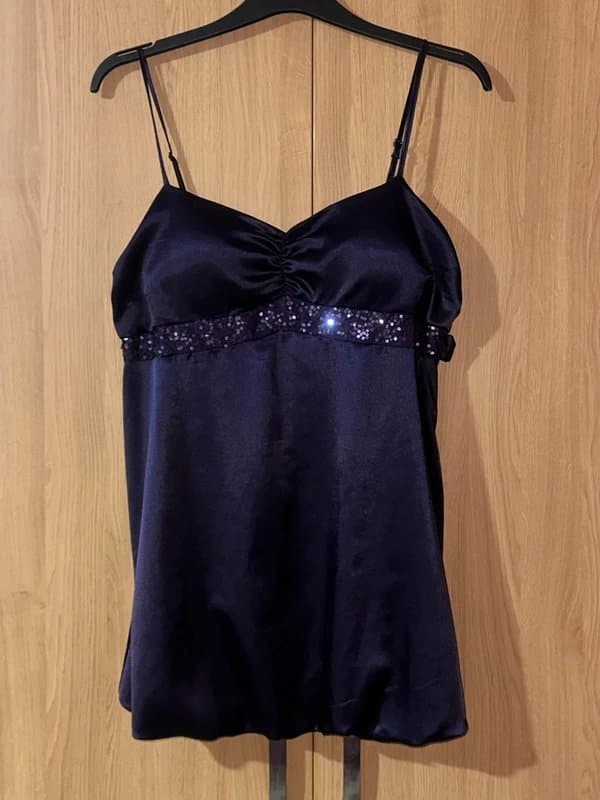 New Look New Look Purple Satin Cami Top – Sequin Detail – Padded Bust – Size 18
