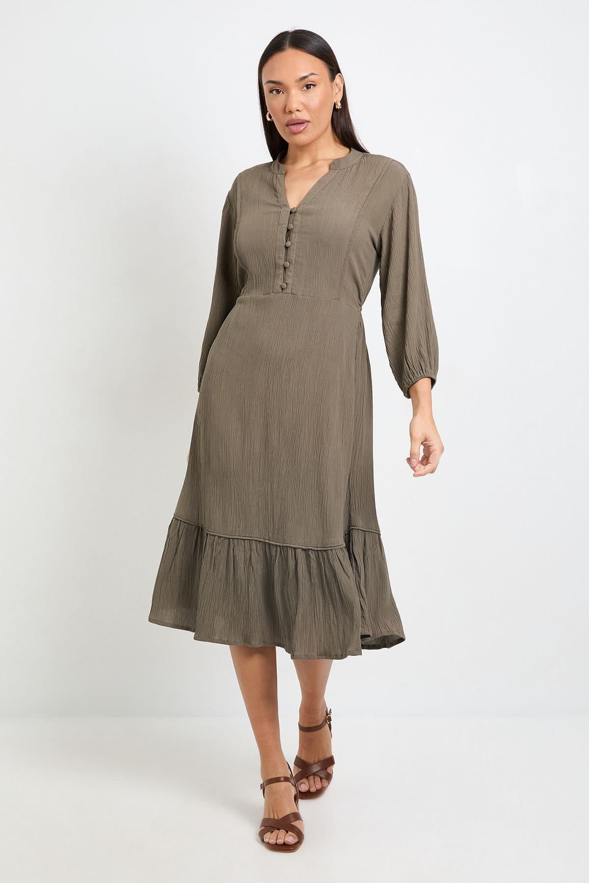 Wallis Wallis Women's Summer Cheesecloth Midi Dress in Khaki