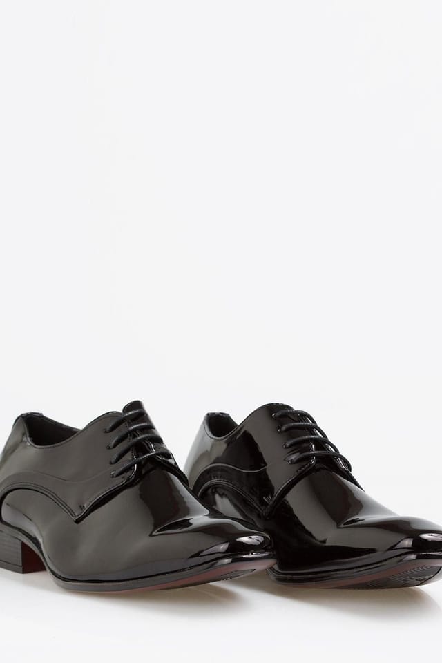 KRISP KRISP Men's Mens Lace Up Patent Oxford Derby Dress Shoes in Black - 2