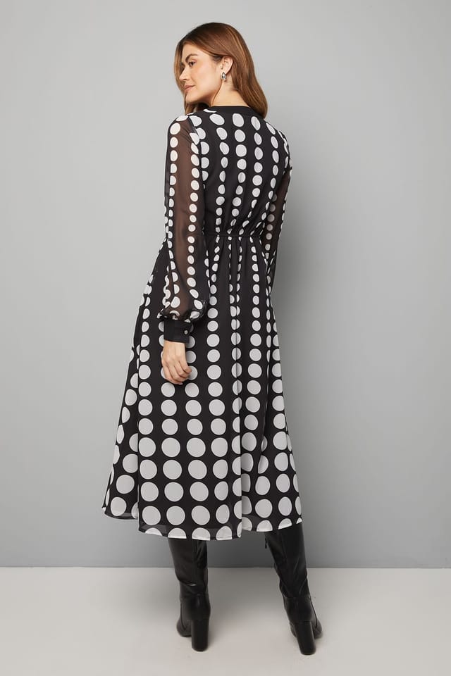 Wallis Wallis Women's Zip Front Spot Border Chiffon Midi Dress in Black - 3