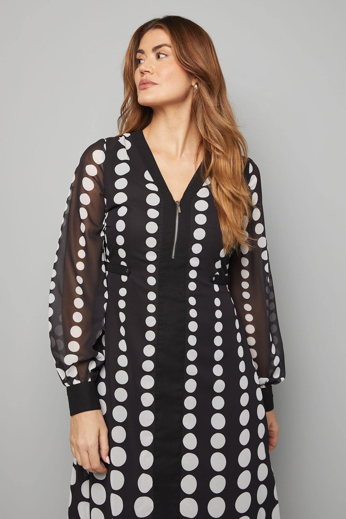 Wallis Wallis Women's Zip Front Spot Border Chiffon Midi Dress in Black - 4