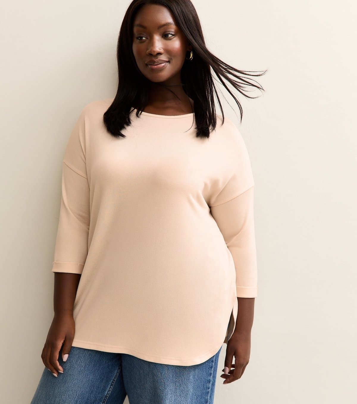 New Look Women's Plus Size Cream Cropped Sleeve Top Curves New Look