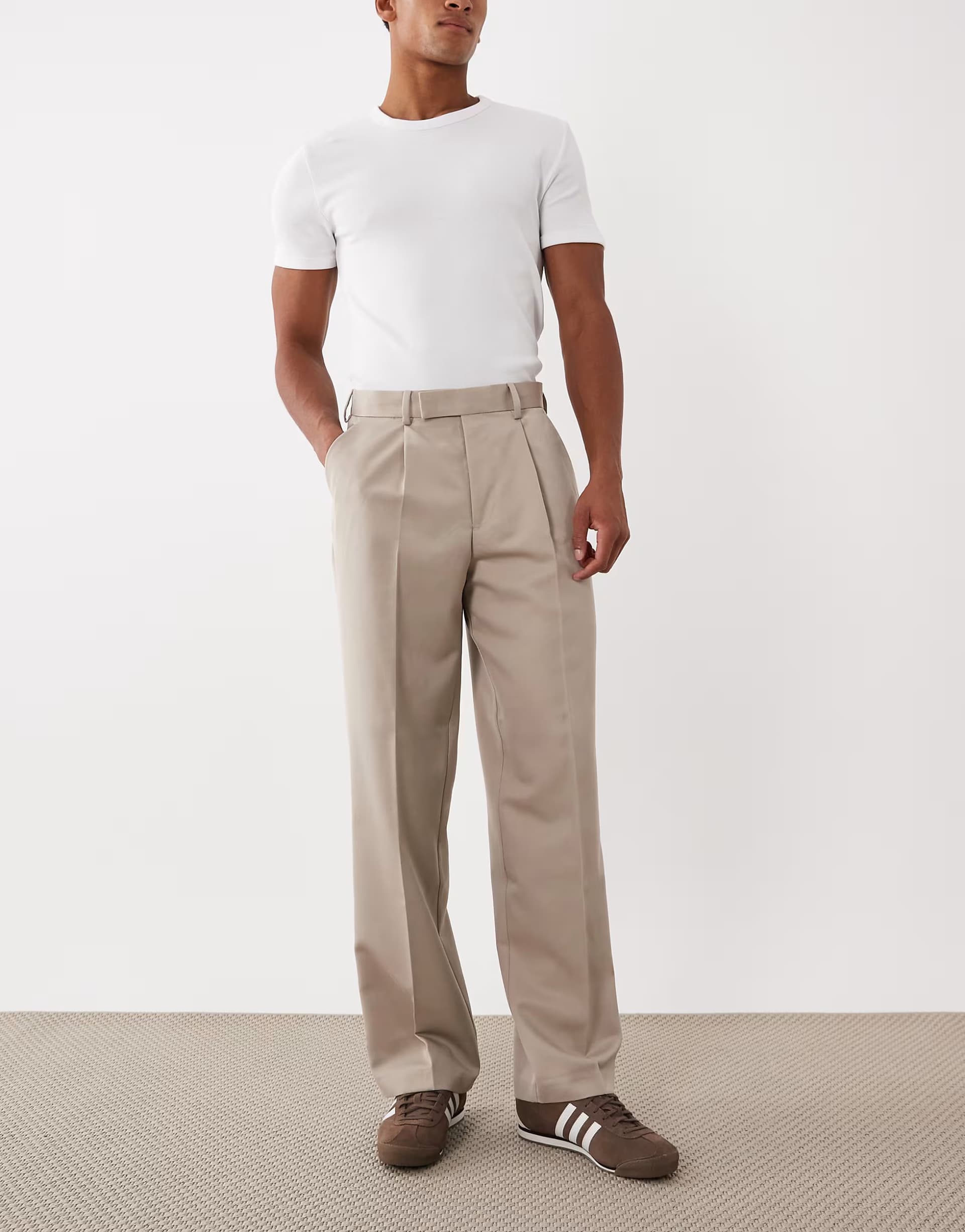 ASOS ASOS DESIGN smart wide leg trousers with front pleats in stone