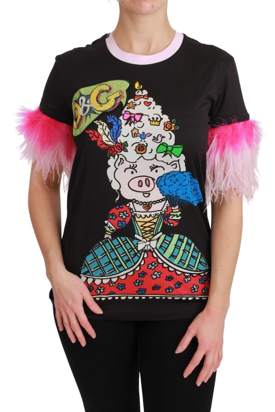 Dolce & Gabbana Dolce & Gabbana Women's Black YEAR OF THE PIG Top Cotton T-shirt