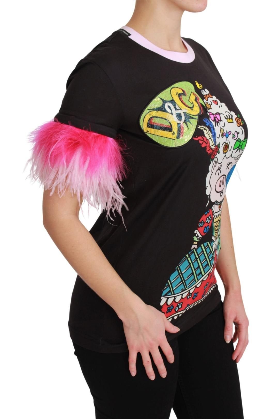 Dolce & Gabbana Dolce & Gabbana Women's Black YEAR OF THE PIG Top Cotton T-shirt - 2