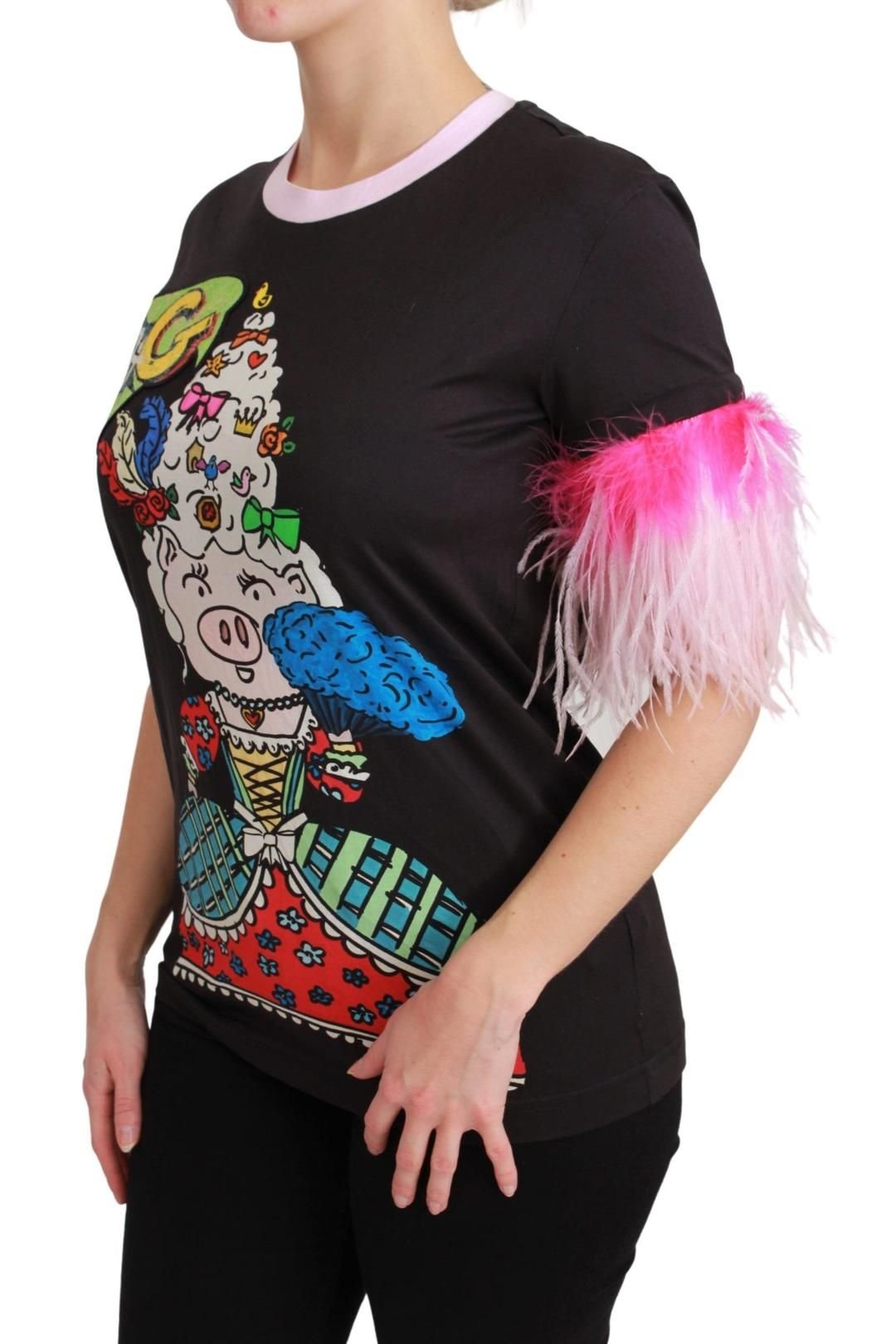 Dolce & Gabbana Dolce & Gabbana Women's Black YEAR OF THE PIG Top Cotton T-shirt - 3