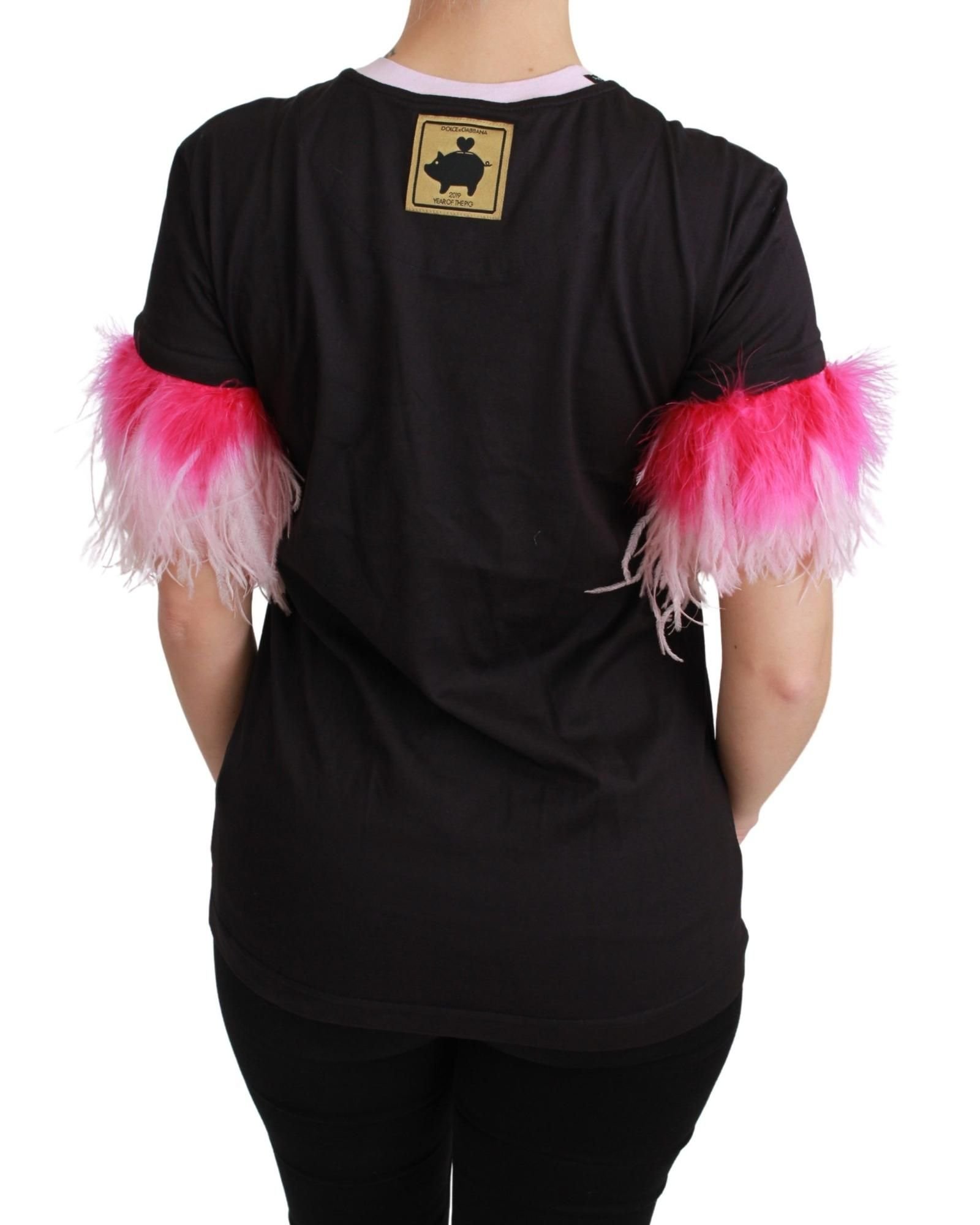 Dolce & Gabbana Dolce & Gabbana Women's Black YEAR OF THE PIG Top Cotton T-shirt - 4