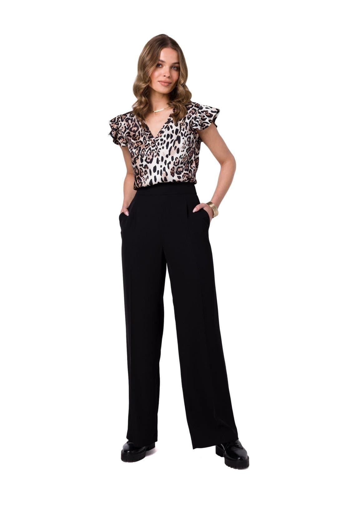 Love Lace Love Lace Black Wide Leg Trousers with Waist Darts