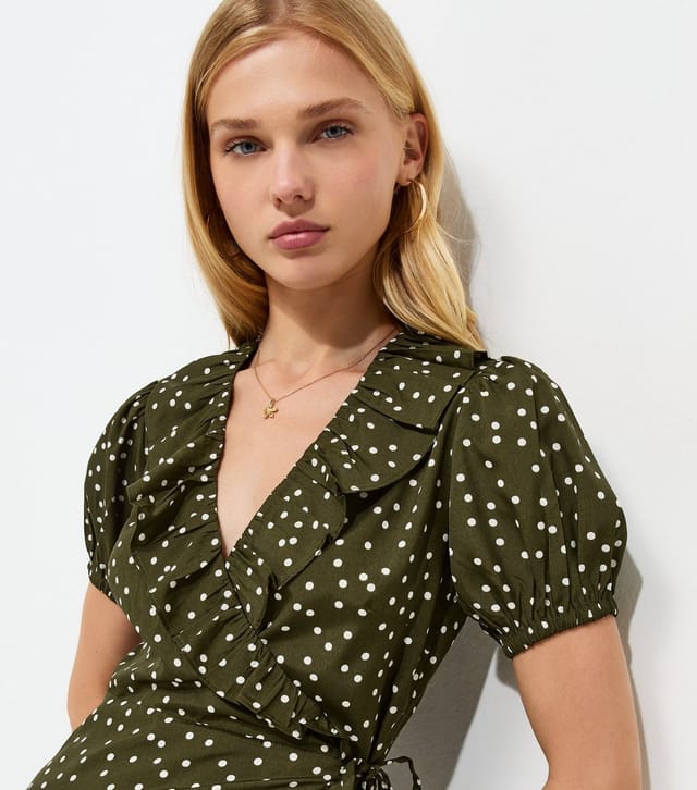 New Look Women's Green Polka Dot Wrap Mini Dress New Look - 2