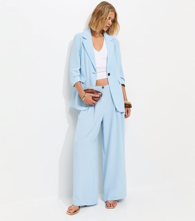 New Look Women's Light Blue Ruched Sleeve Blazer New Look - 3