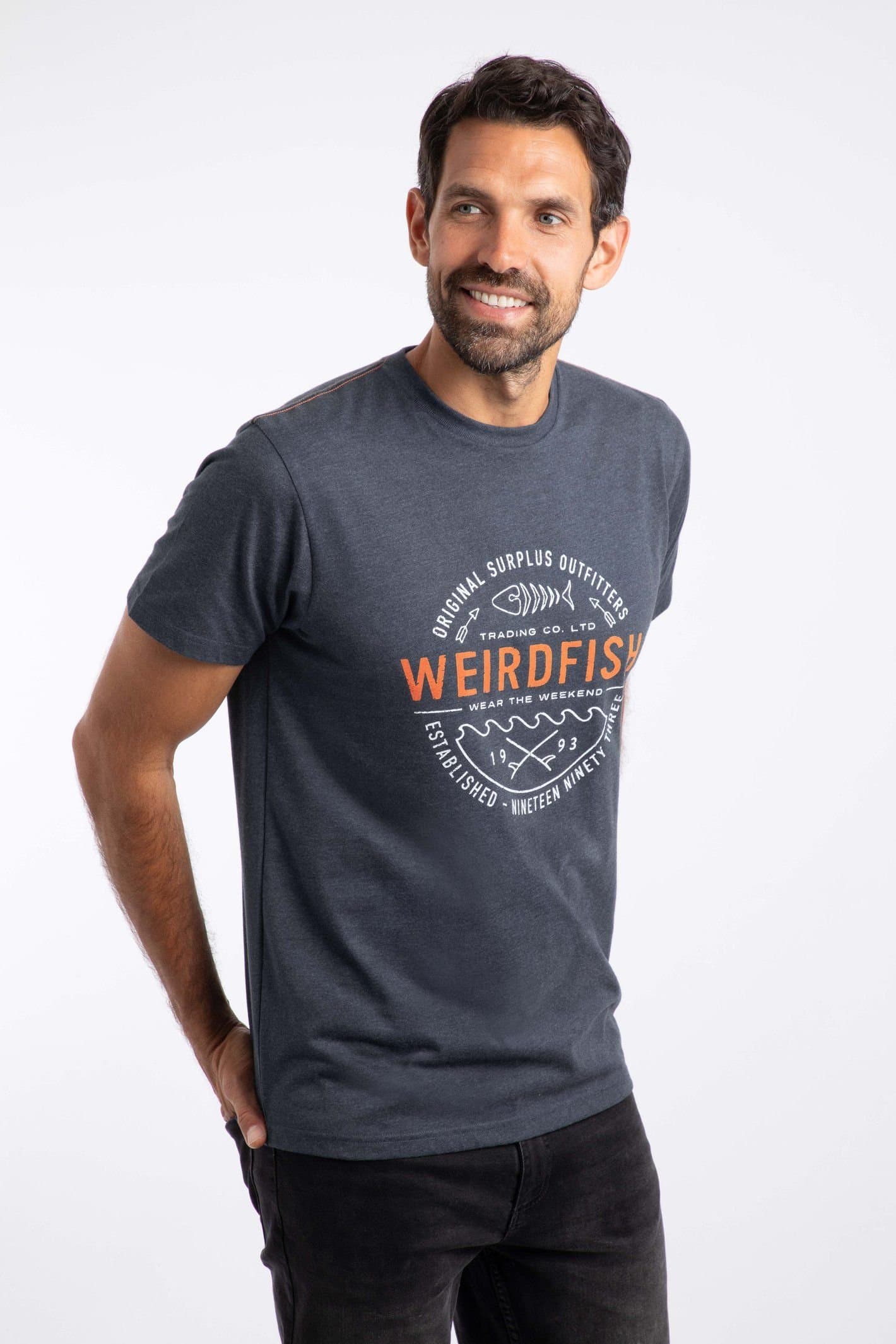 Weird Fish Weird Fish Men's Waves Front Print Graphic T-Shirt in Navy