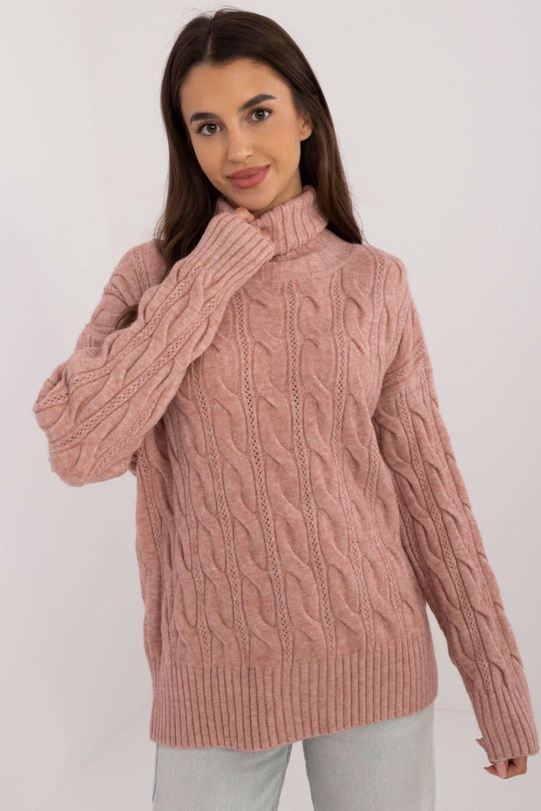 Love Lace Love Lace Women's Turtleneck Sweater Acrylic Polyester Polyamide Style 199643 in Pink