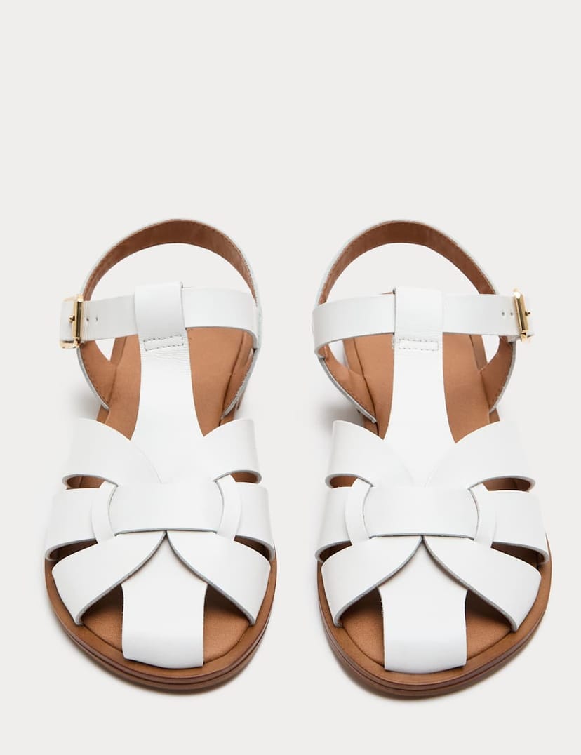 Marks & Spencer M&S Leather Ankle Strap Flat Sandals White - 1