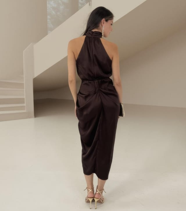 AX Paris Women's Dark Brown Satin Halterneck Midi Dress AX Paris New Look - 3
