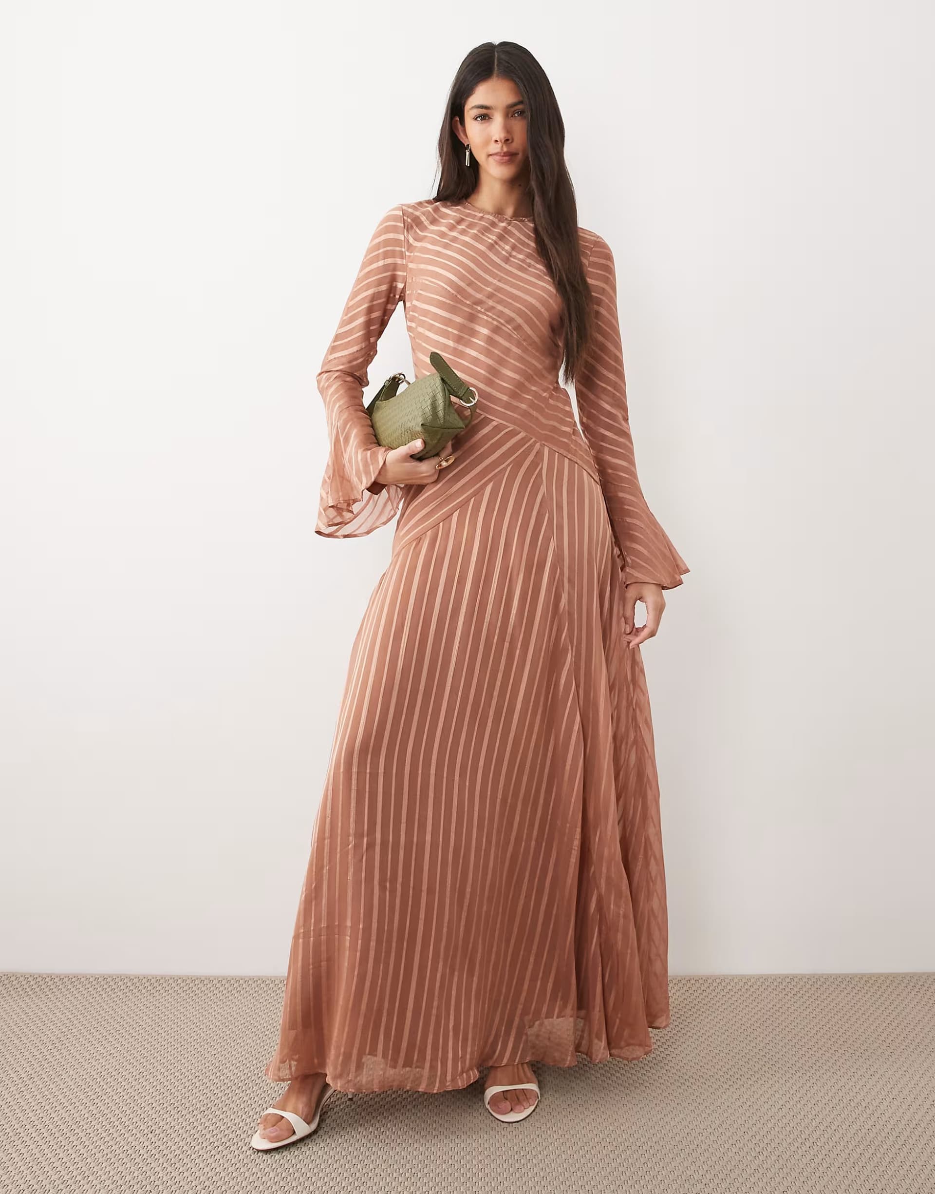 ASOS ASOS DESIGN flare sleeve maxi dress with hem in rust stripe