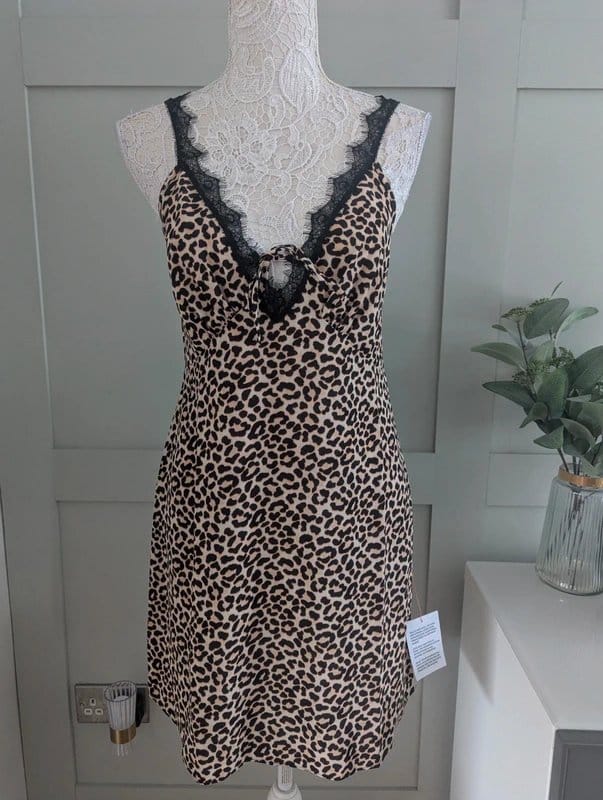 ASOS Design Leopard Print Y2K Coquette Slip Dress UK8