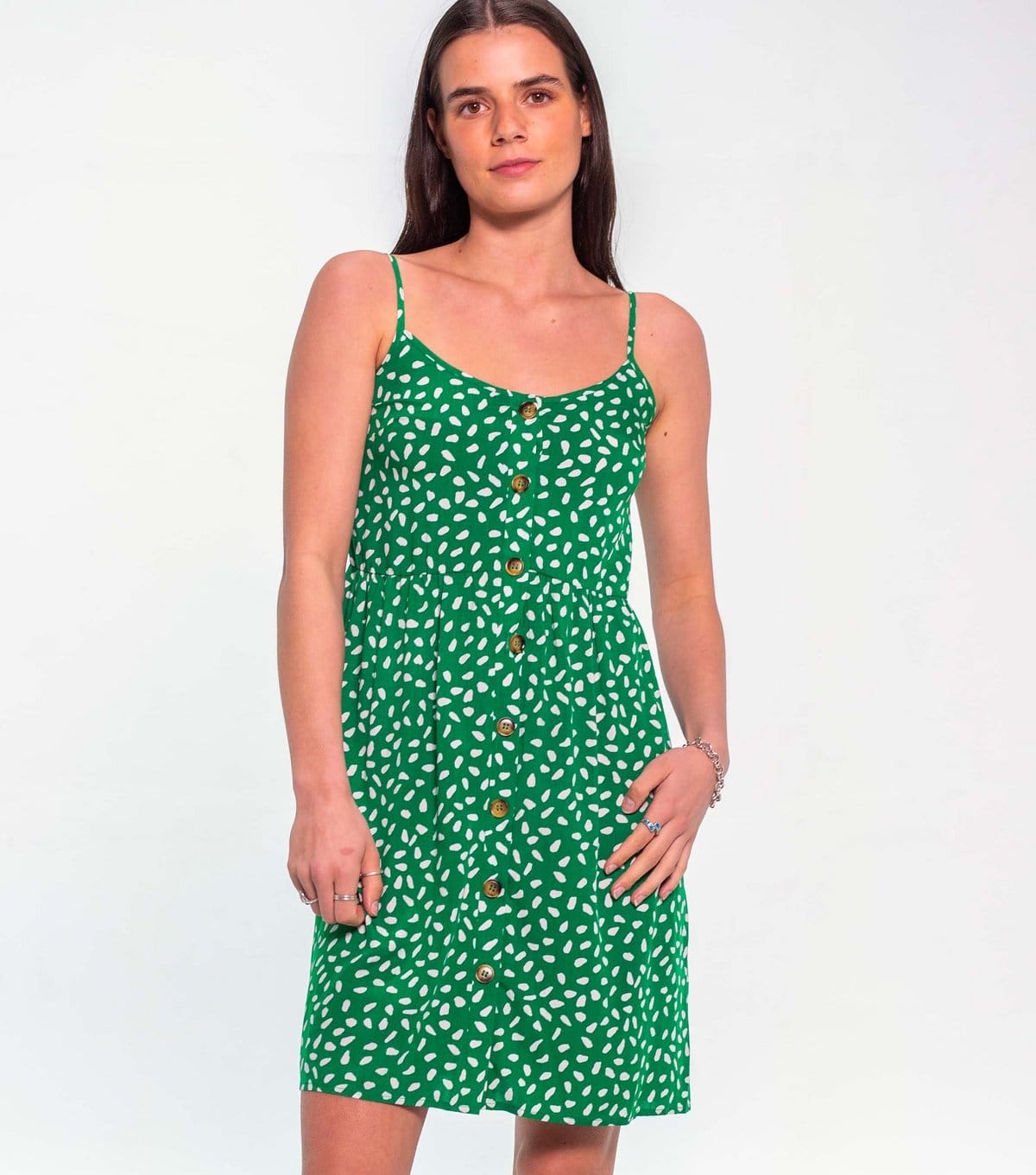 Sunshine Soul Green Abstract Spot Print Cami Mini Dress