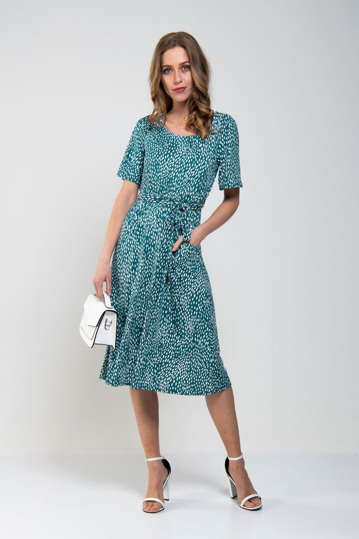 Jolie Moi Jolie Moi Women's Belted Jersey Midi Dress in Green