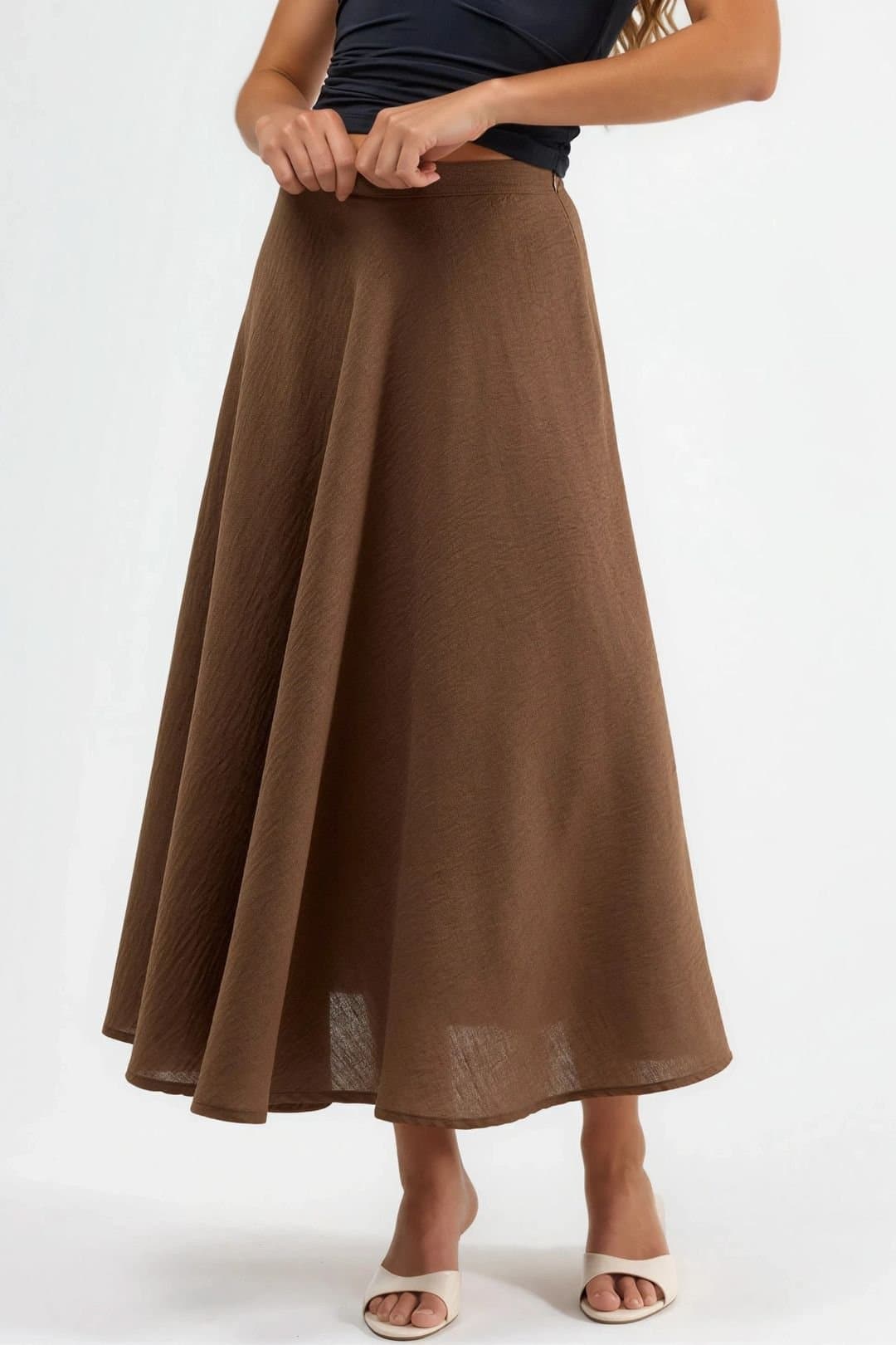 Busem Busem Women's High Waist Textured A-Line Maxi Skirt in Light Brown