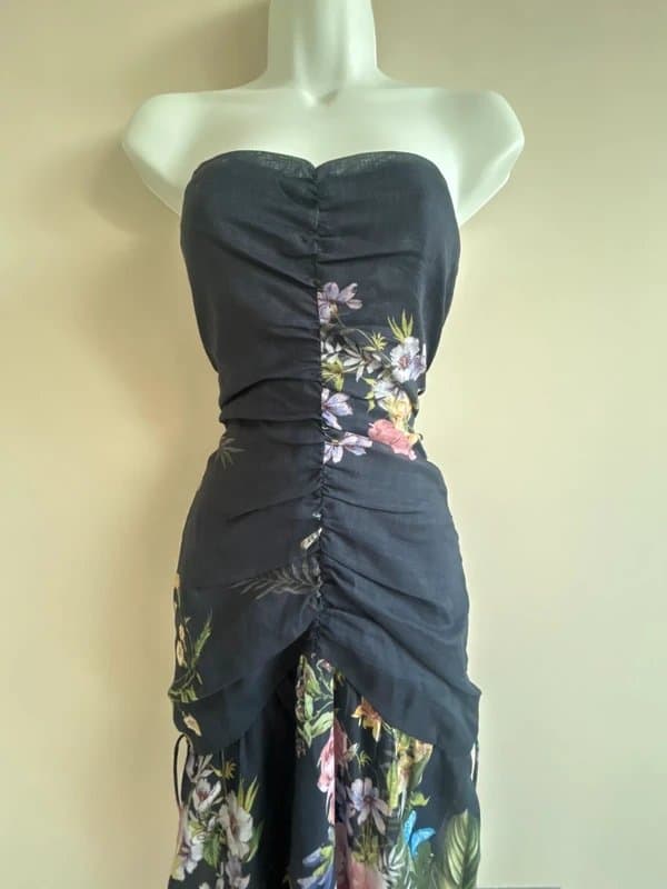 Lipsy * NEW *  (shop floor) Lipsy Lipsy Navy Floral Ruched Front Bandeau Midi Dress - UK 12-