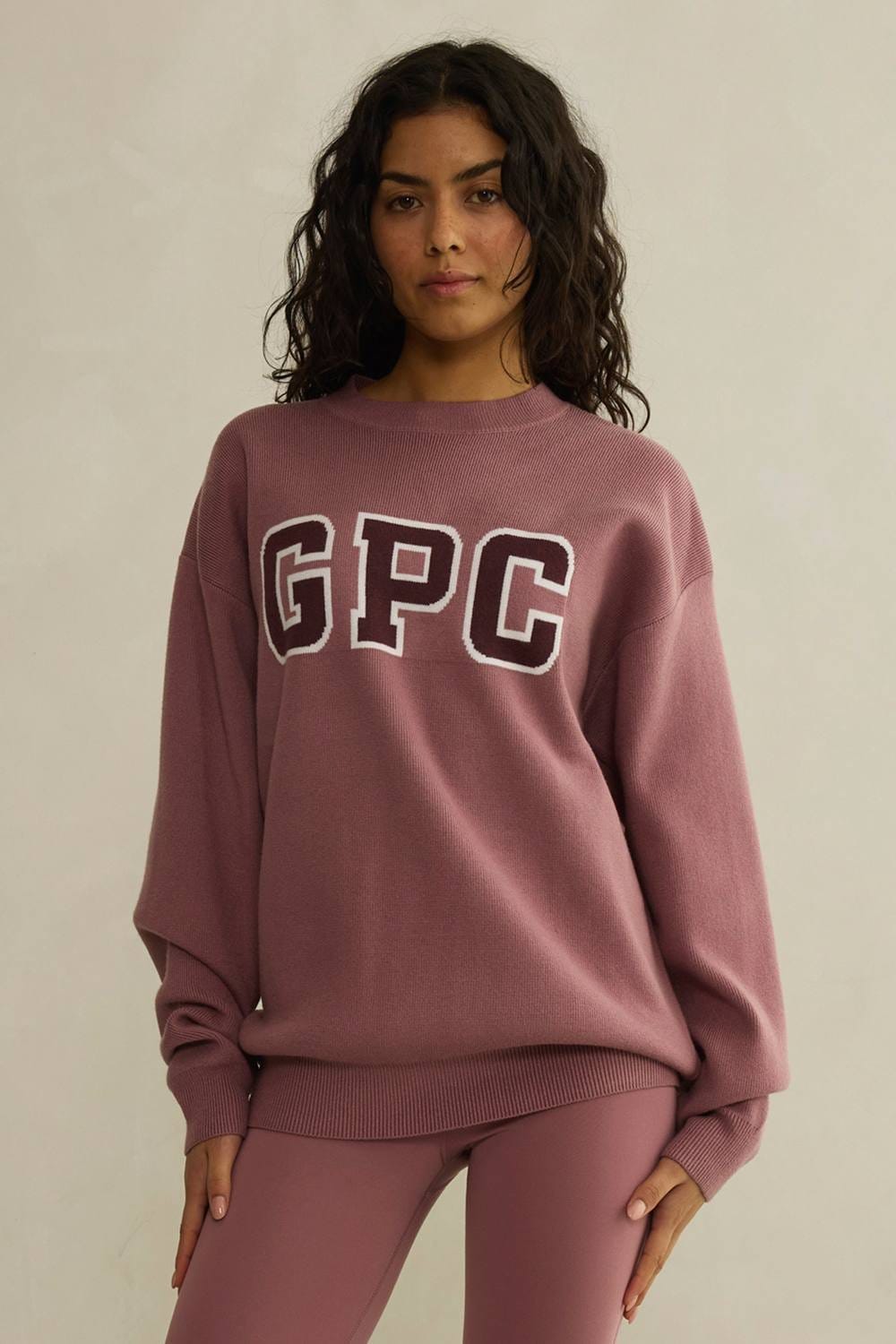 Gym + Coffee Light Brown Oversized Knit Crew Jumper