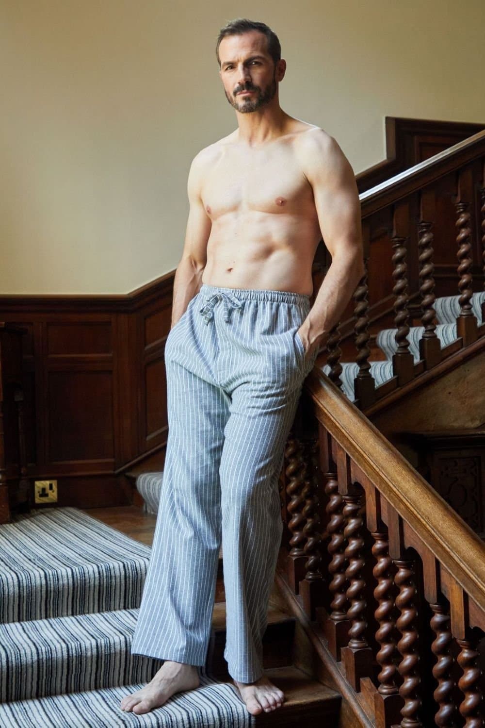 British Boxers British Boxers Men's "Chalk" Stripe Brushed Cotton Pyjama Trousers in Mid Grey