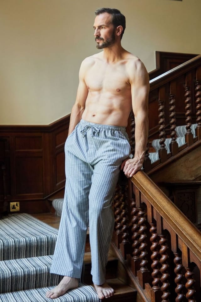 British Boxers British Boxers Men's "Chalk" Stripe Brushed Cotton Pyjama Trousers in Mid Grey - 2