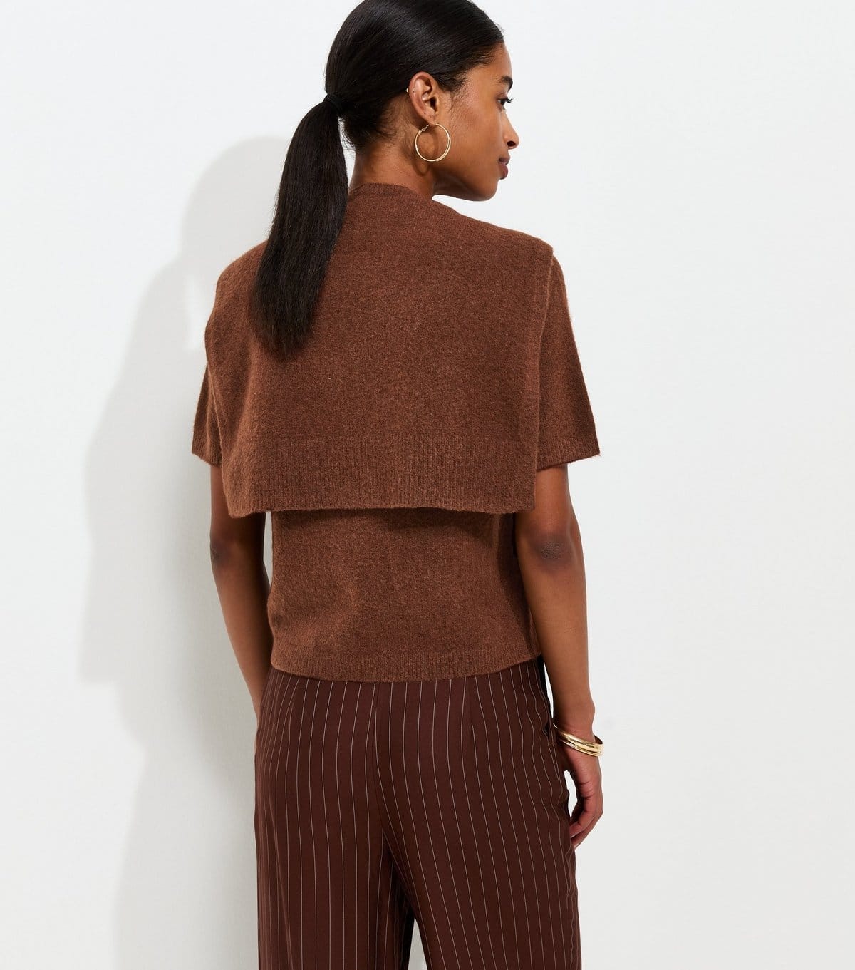 New Look Women's Brown Brushed Knit Scarf Detail Short Sleeve Top New Look - 4