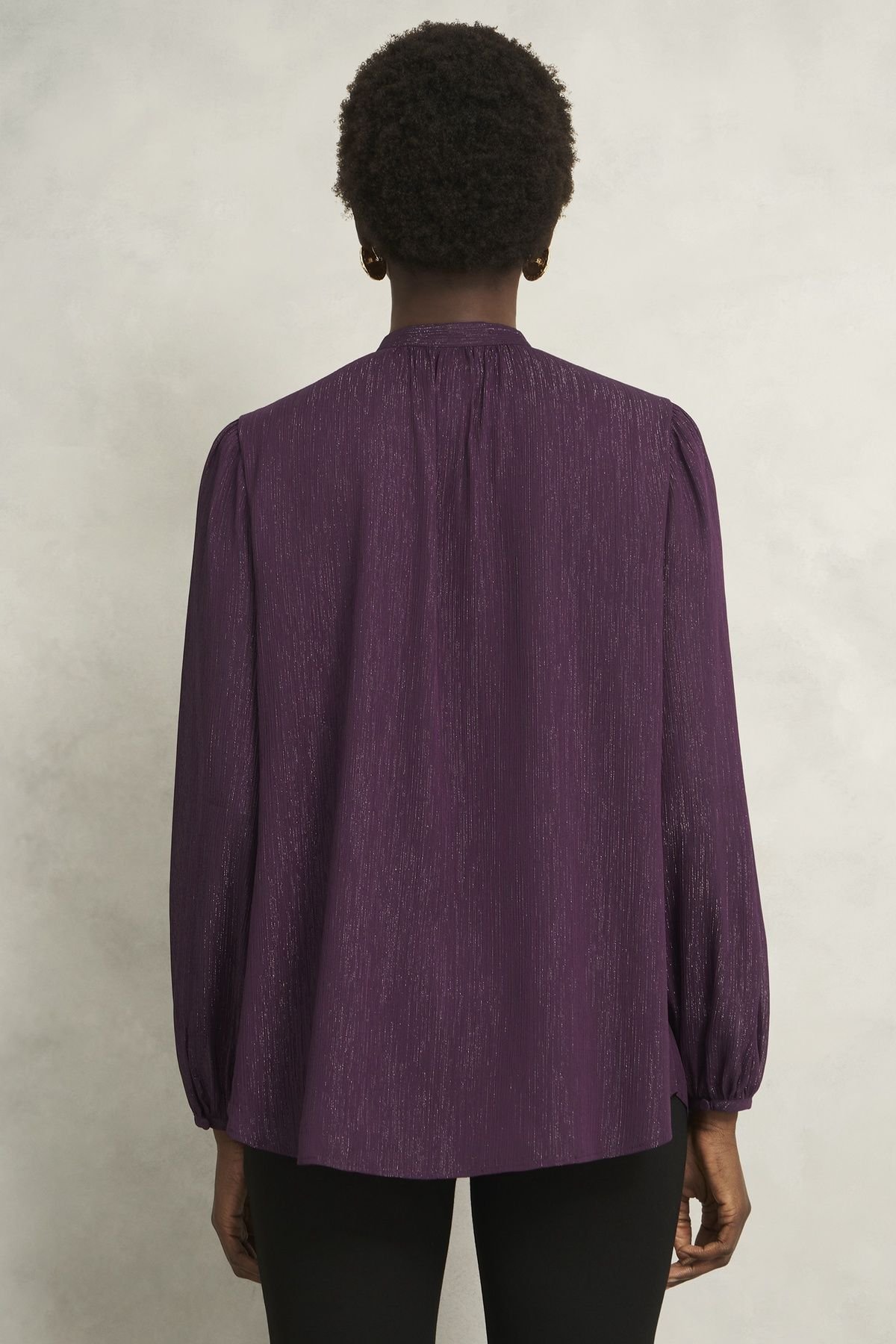 Hobbs London Hobbs London Women's Vivien Tie Neck Blouse in Aubergine - 3