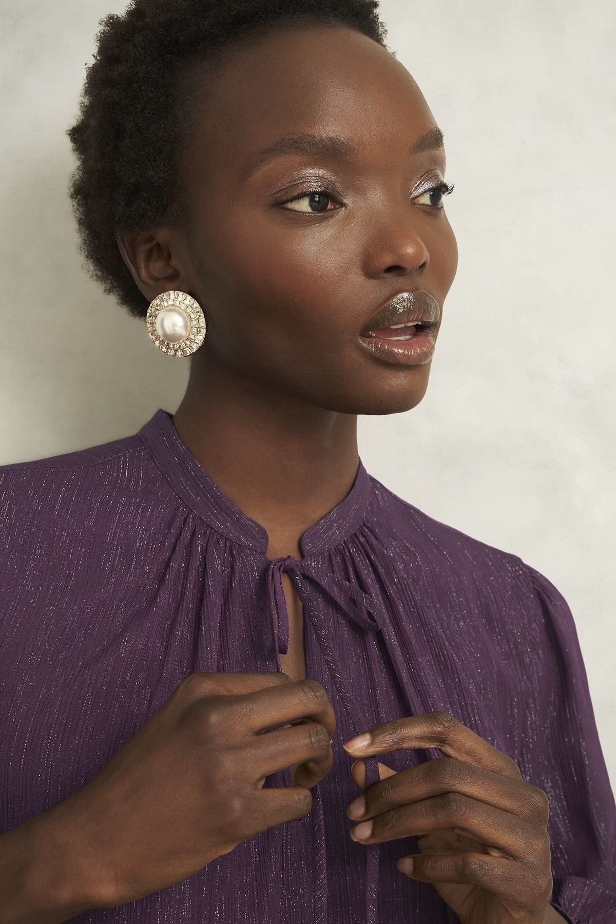 Hobbs London Hobbs London Women's Vivien Tie Neck Blouse in Aubergine - 4