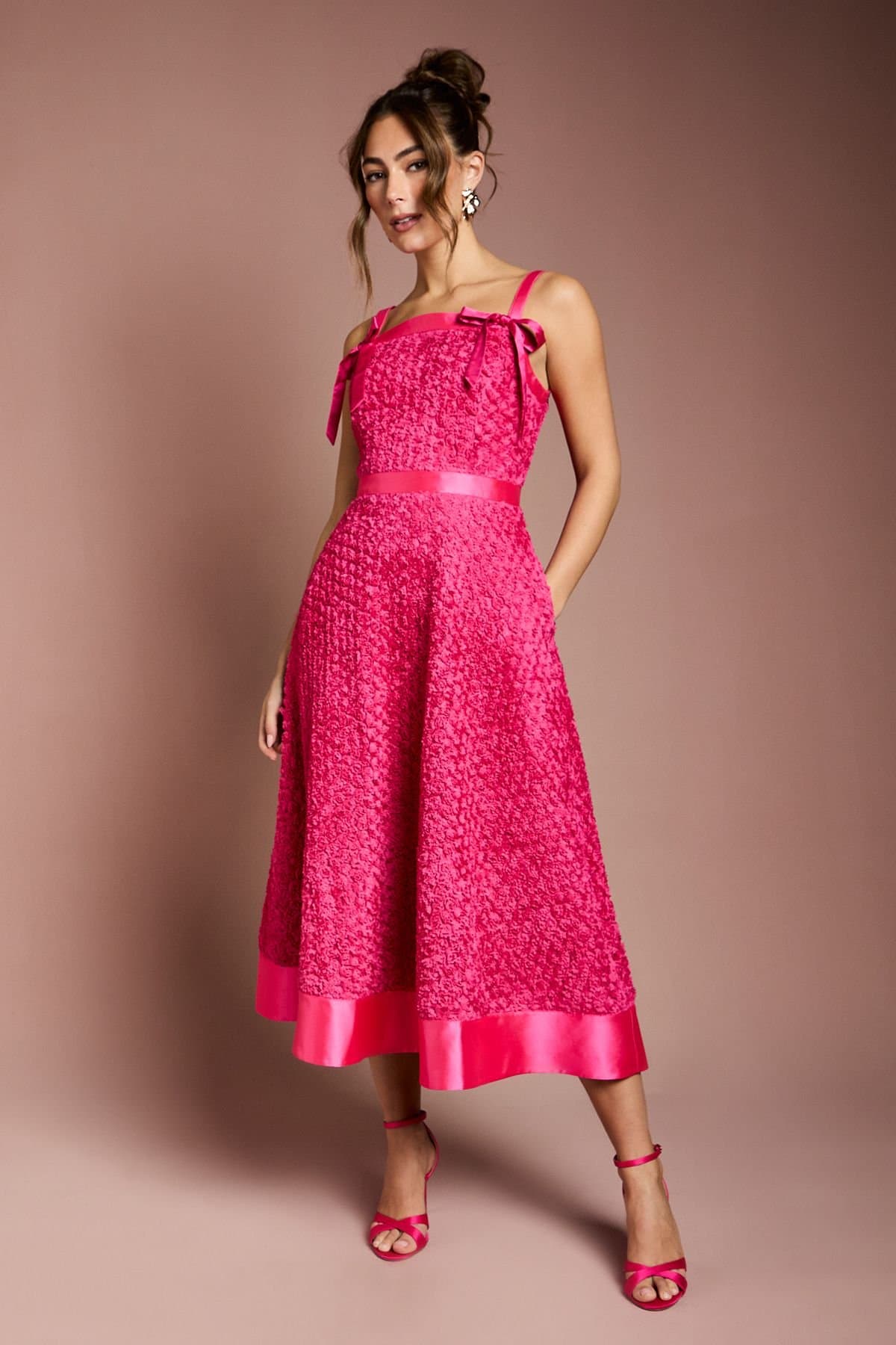 Coast Coast Women's 3D Flower Strappy Midi Dress in Pink