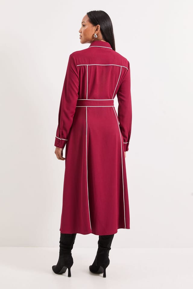 Principles Principles Women's Tailored Crepe Contrast Midi Dress in Berry - 3