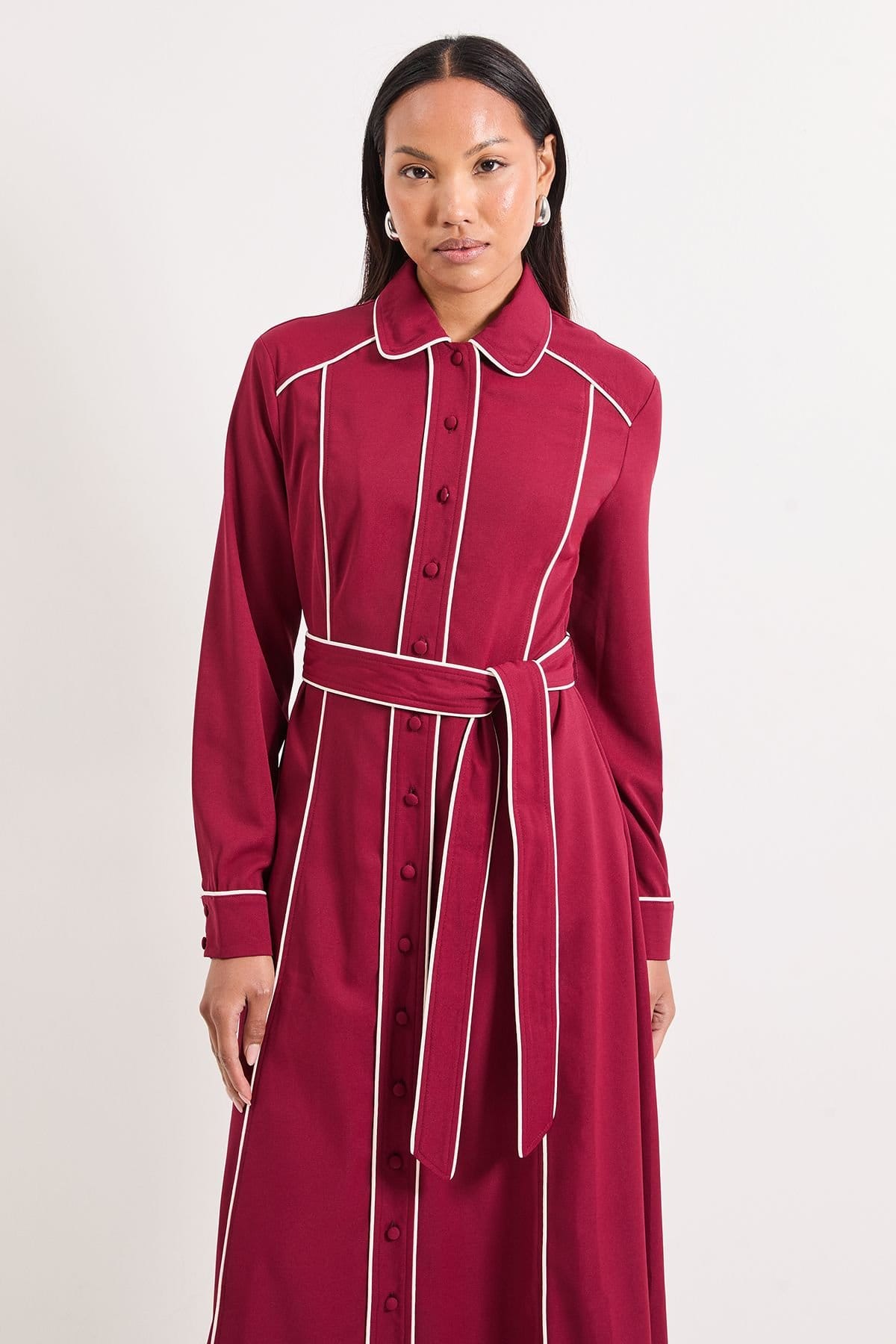 Principles Principles Women's Tailored Crepe Contrast Midi Dress in Berry - 4