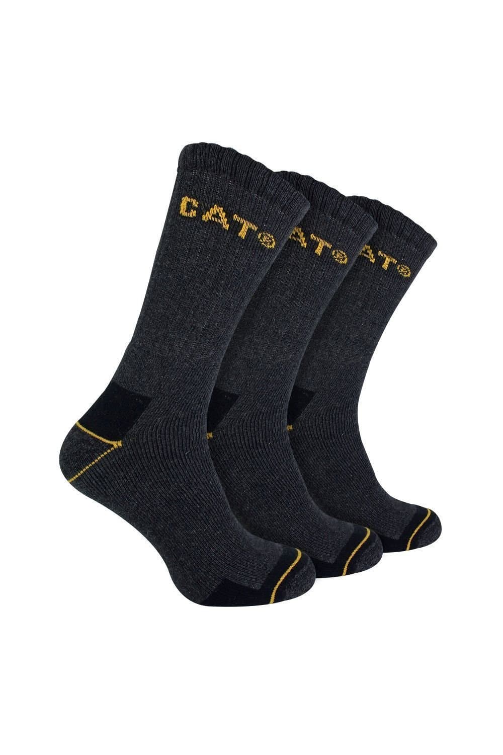 CAT CAT Men's 3 Pack Real Work Socks with Cushioned Heel & Toe in Grey